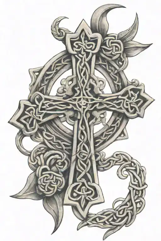 Celtic cross with trinity knot symbol tattoo design idea