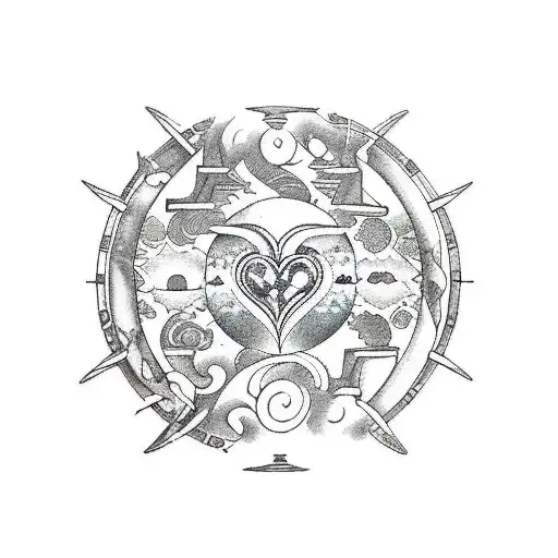 Aquarius, libra, taurus, capricorn, scorpio, virgo, pisces in the shape of the heart tattoo design idea