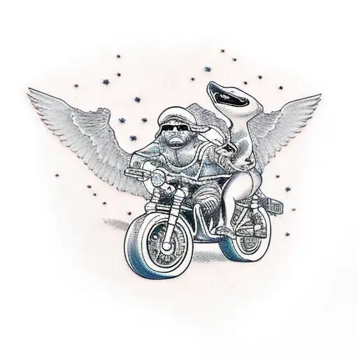 caretta caretta riding a chopper motorcycle tattoo design idea
