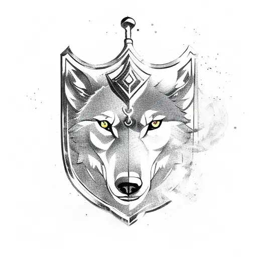 Shield with a wolf and a axe tattoo design idea