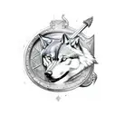 Shield with a wolf and a axe by side tattoo design idea