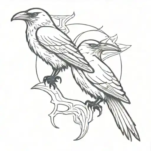 A minimalist design of Odin's ravens, Huginn and Muninn,with odin tattoo design idea