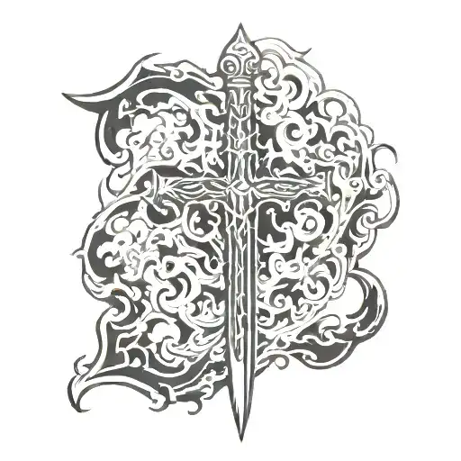 Double-Edged Sword Wrapped in Flames tattoo design idea