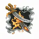 Double-Edged Sword Wrapped in Flames tattoo design idea