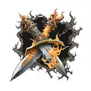 Double-Edged Sword Wrapped in Flames tattoo design idea