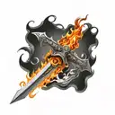 Double-Edged Sword Wrapped in Flames tattoo design idea