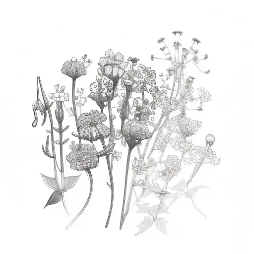 bunch of wildflowers with some Ivy leaves tattoo design idea