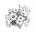bunch of wildflowers with some Ivy leaves tattoo design idea