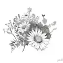 bunch of wildflowers with some Ivy leaves tattoo design idea