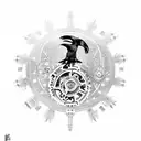 A mechanical raven with intricate gears and cogs tattoo design idea