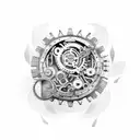 A mechanical raven with intricate gears and cogs tattoo design idea