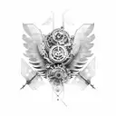 A mechanical raven with intricate gears and cogs tattoo design idea