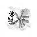 Hawaii, palm tree, Dutch windmill, Canada flag, RN2T tattoo design idea