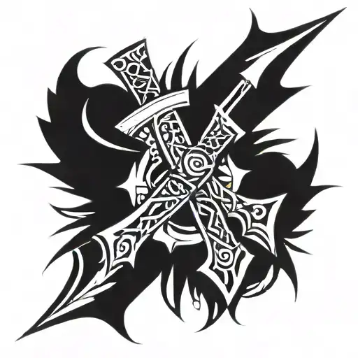 crossed tomahawks tattoo design idea