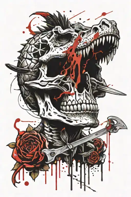 crocodile and skull with knife tattoo design idea