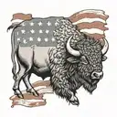 American buffalo on american flag background representing the  92nd Infantry Division tattoo design idea