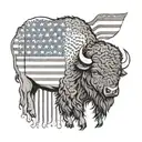 American buffalo on american flag background representing the  92nd Infantry Division tattoo design idea