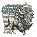 American buffalo on american flag background representing the  92nd Infantry Division tattoo design idea