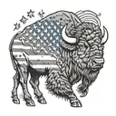 American buffalo on american flag background representing the  92nd Infantry Division tattoo design idea
