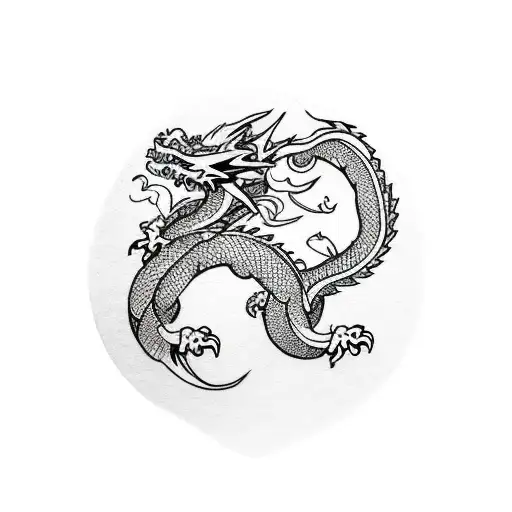 dragon leg sleeve with warrior, bonsai tree, cherry blossom, Sakura temple, thin lines, very light yellow accent  tattoo design idea