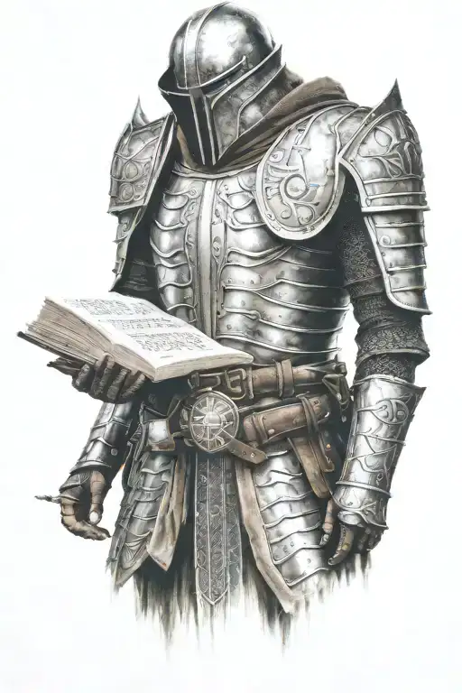 full right sleeve tattoo of shoulder armour and elder scrolls book front  tattoo design idea