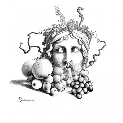 dionysus with grapes and cup of wine tattoo design idea