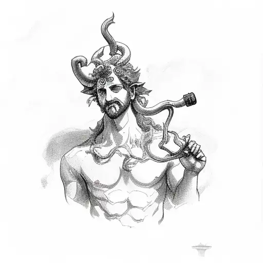 dionysus god with wine tattoo design idea
