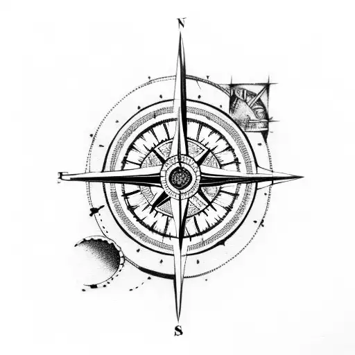 compass with broken clack and hourglass tattoo design idea