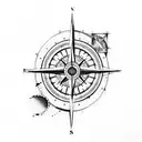 compass with broken clack and hourglass tattoo design idea