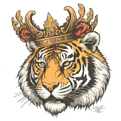 Tiger with a crown on his head tattoo design idea