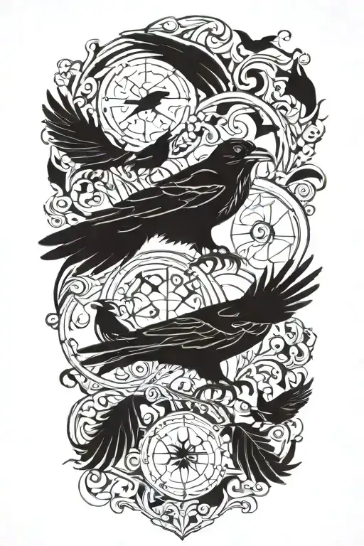 Nordic Signs And Ravens tattoo design idea