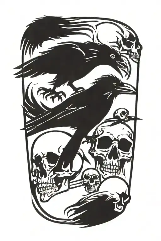 Nordic signs, ravens and skulls tattoo design idea