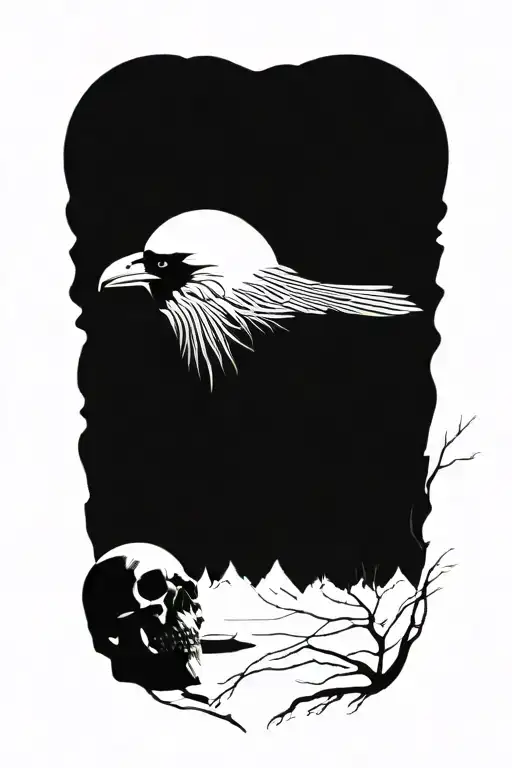 Nordic signs, ravens and skulls tattoo design idea