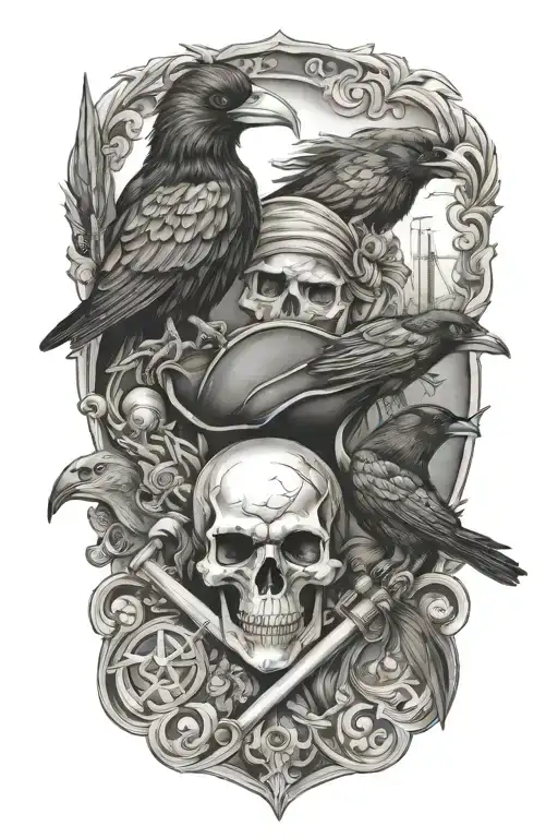 Pirates and ravens  tattoo design idea