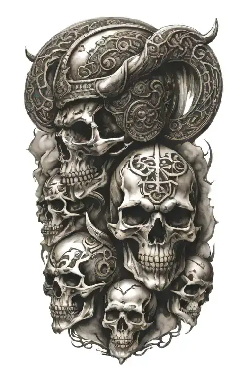 Vikings and skulls tattoo design idea