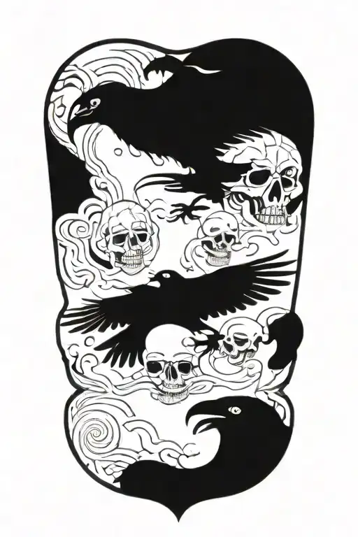 Nordic signs, ravens and skulls tattoo design idea