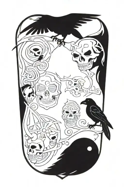Nordic signs, ravens and skulls tattoo design idea