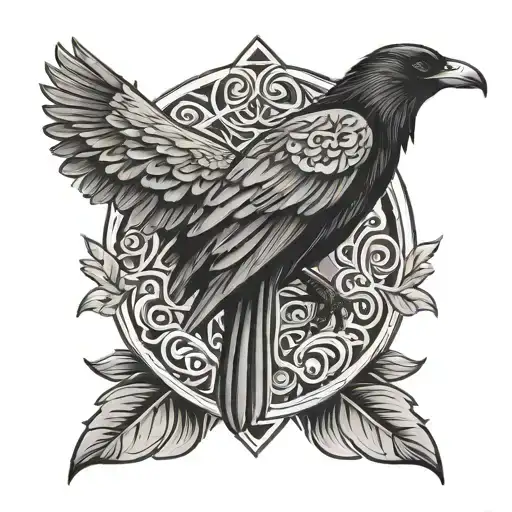nordic signs and ravens  tattoo design idea