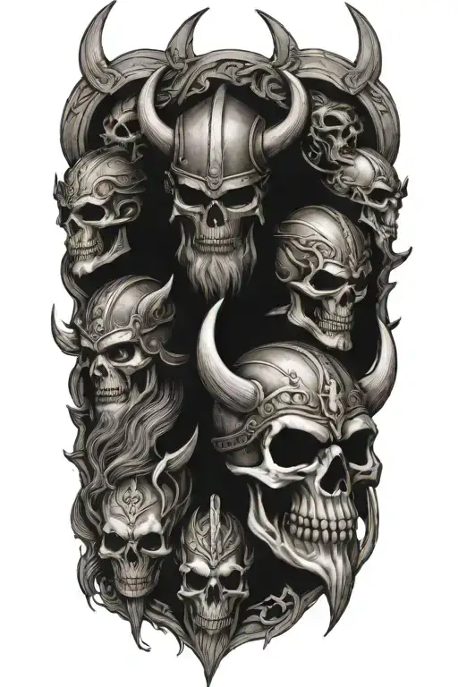 Vikings and skulls tattoo design idea