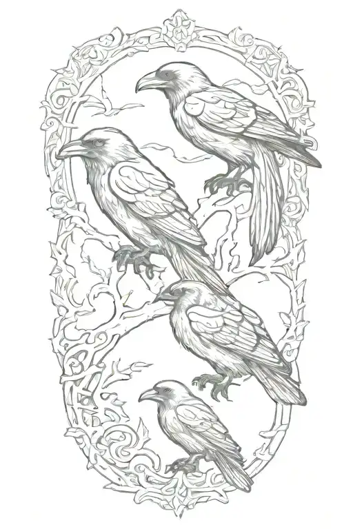 Nordic signs and Ravens tattoo design idea