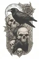 Nordic signs, ravens and skulls tattoo design idea