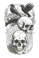 Nordic signs, ravens and skulls tattoo design idea