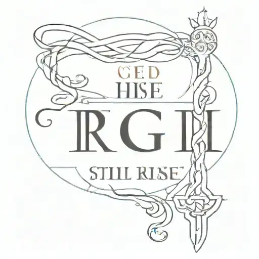 mage staff with the phrase "STILL I RISE" writed in the middle tattoo design idea