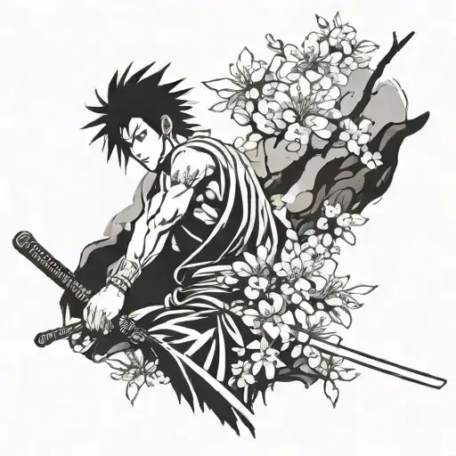 Combine Ichigo's Zanpakuto with a cherry blossom tree tattoo design idea