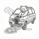 bear driving a 2006 Toyota sienna minivan with the number 65 on the door of the minivan tattoo design idea
