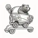 bear driving a 2006 Toyota sienna minivan with the number 65 on the door of the minivan tattoo design idea