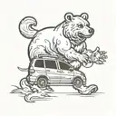 bear driving a 2006 Toyota sienna minivan with the number 65 on the door of the minivan tattoo design idea