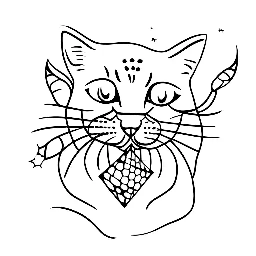 A minimalist tattoo of a cat lying under a starry night sky tattoo design idea