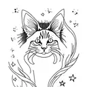 A minimalist tattoo of a cat lying under a starry night sky tattoo design idea