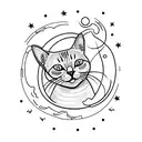 A minimalist tattoo of a cat lying under a starry night sky tattoo design idea
